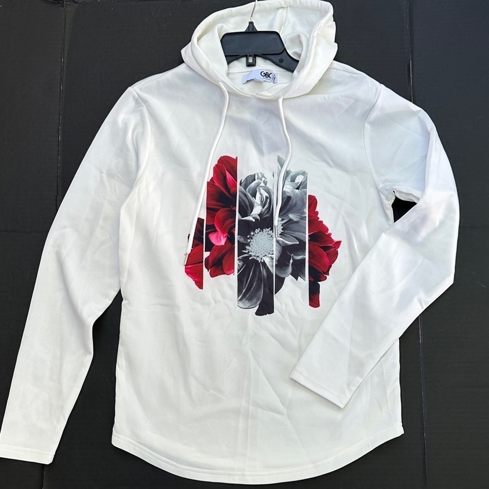 G by Guess White Hoodie with Red and Black Floral Design